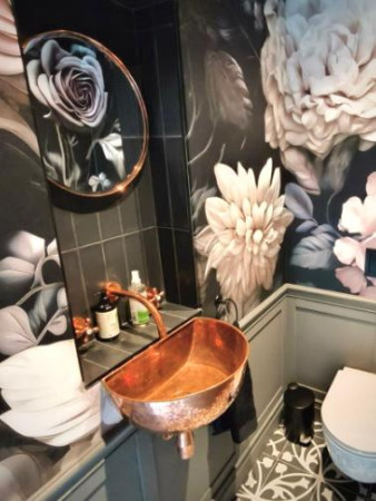 half moon basin hammered copper bathroom kitchen braai area